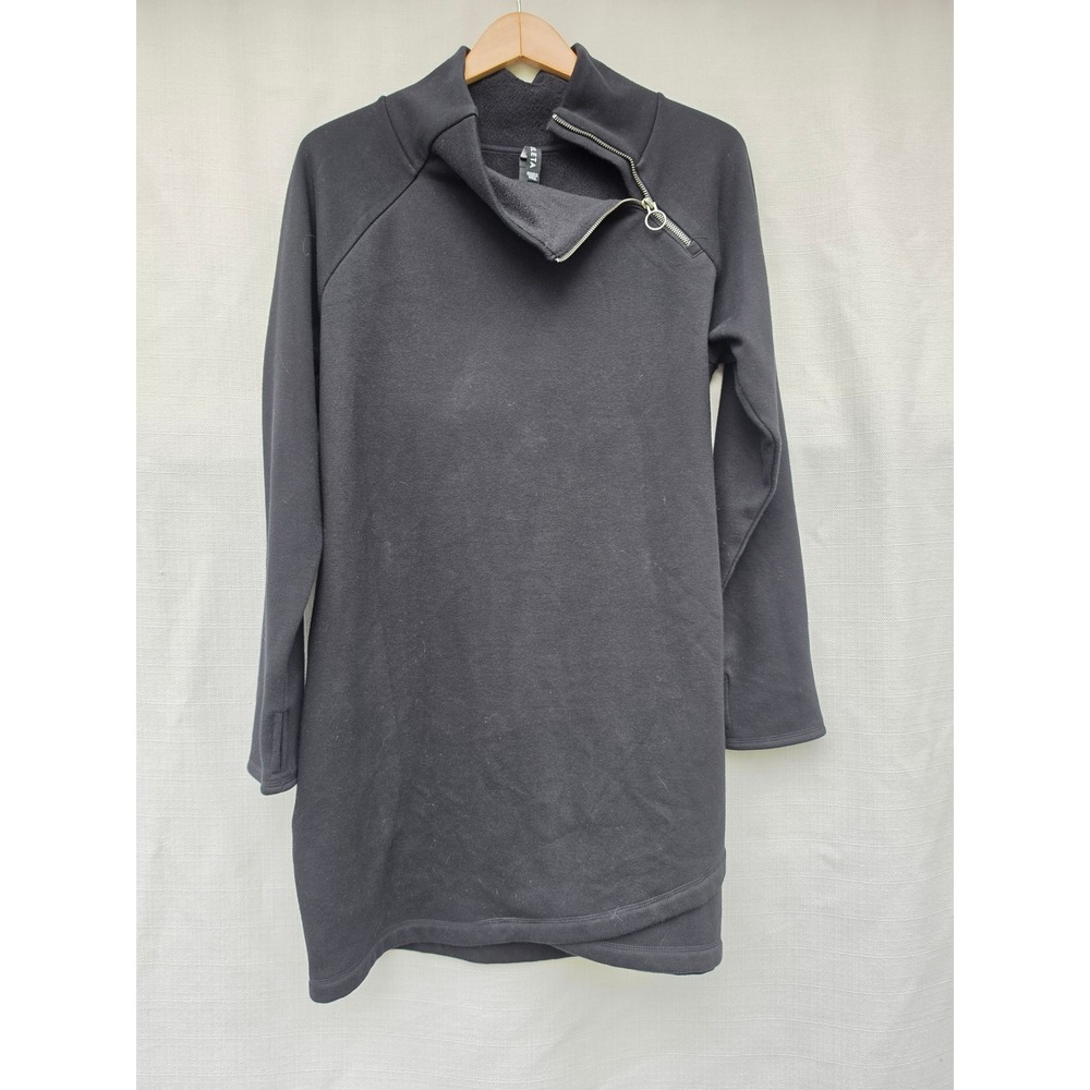 Athleta Cozy Karma Dress Womens L Asymmetrical Neck Gorpcore Athleisure Black